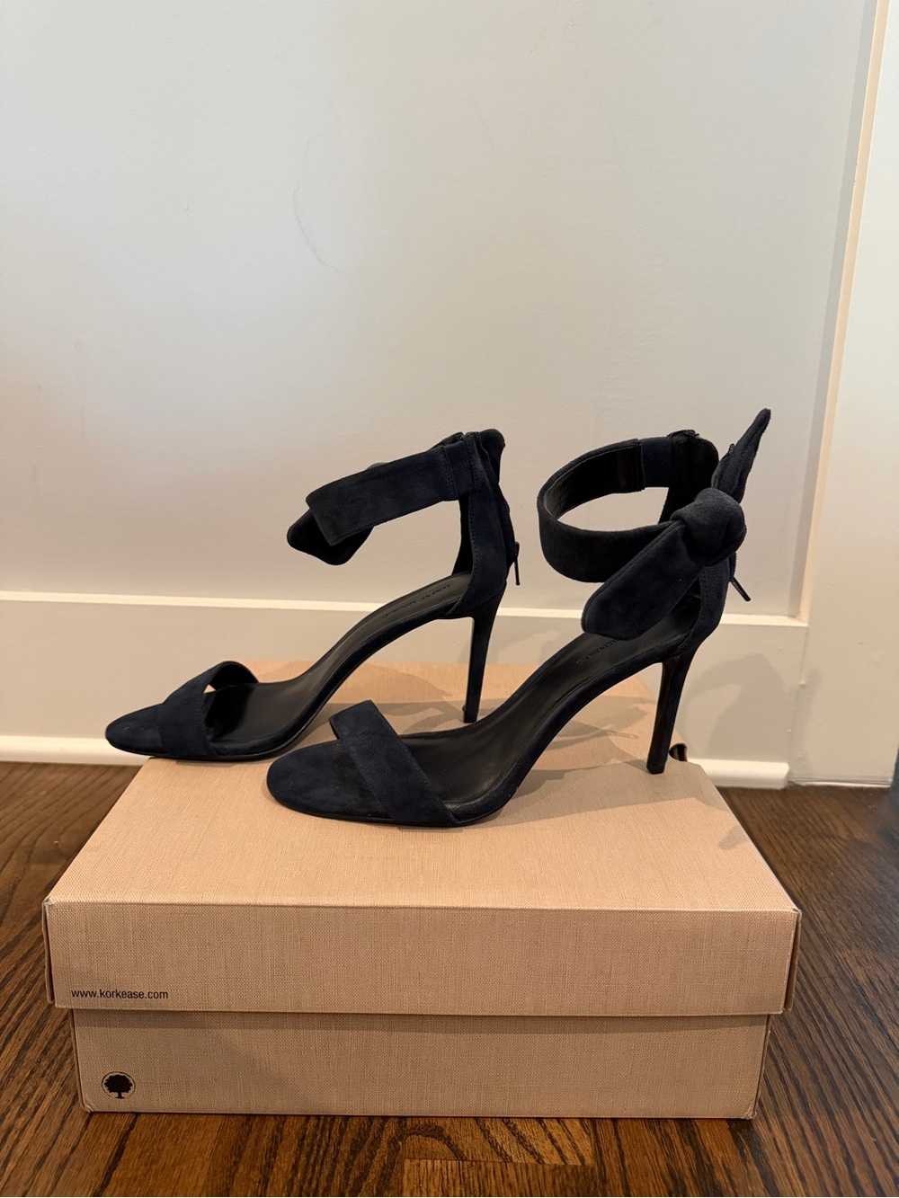 Women’s Navy Blue Suede Ankle-Strap Stiletto Sandals